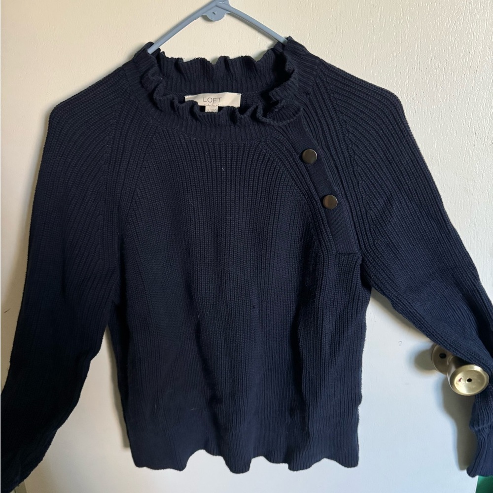 LOFT Women's Dark Blue Cowl Neck Sweater